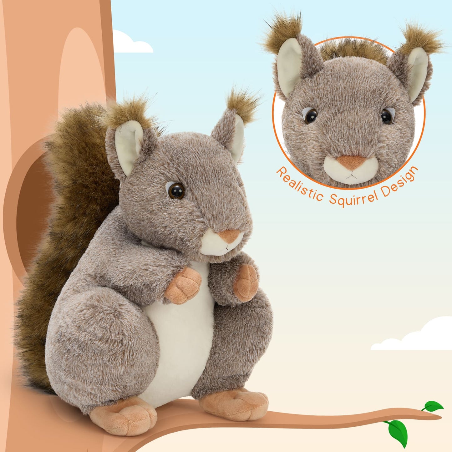 17.7 Inches Squirrel Plush Toys - Squirrel Stuffed Animals - Forest Plush Animal Toys - Kawaii Gift for Children Adults - Big Plush Squirrel Toys - Free Shipping