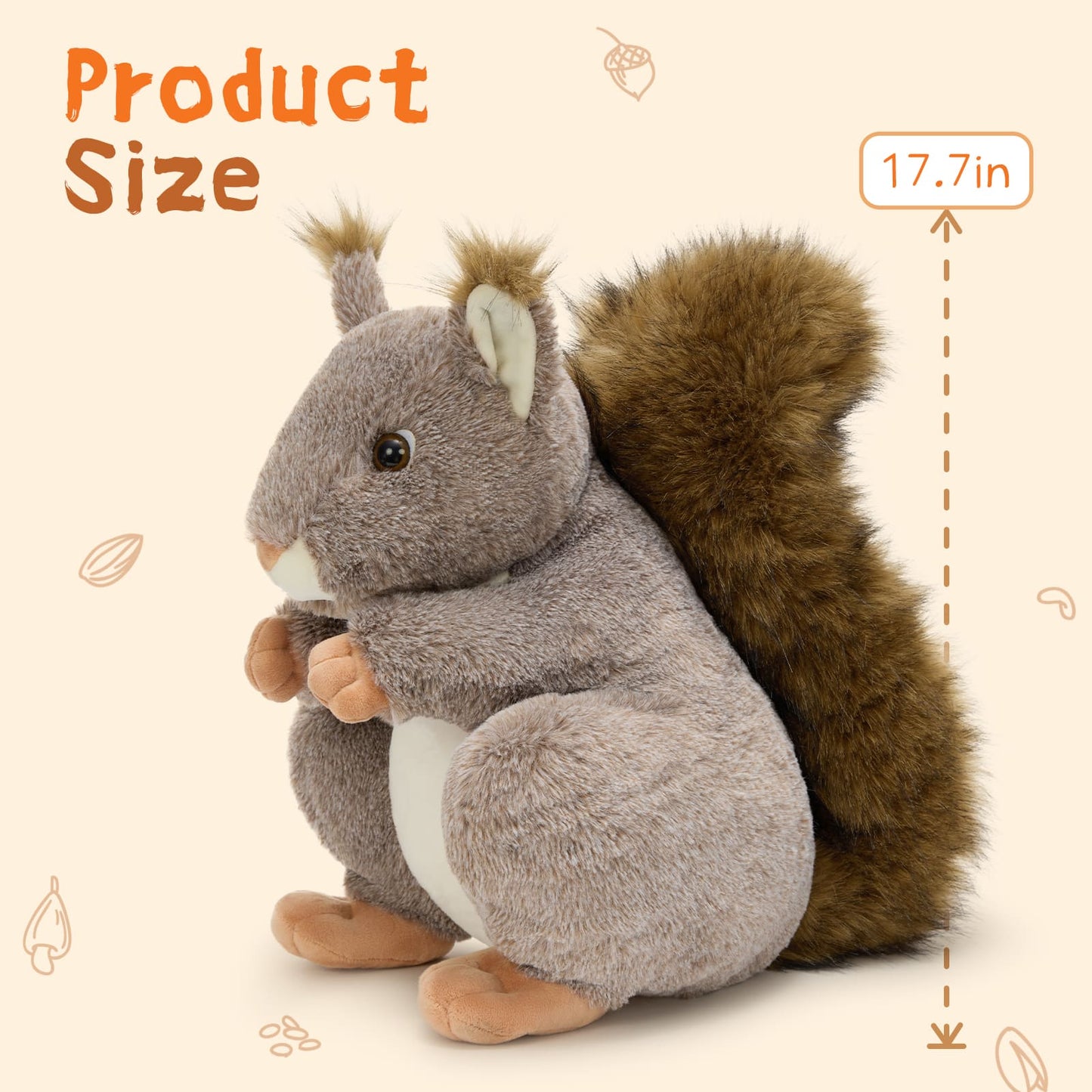 17.7 Inches Squirrel Plush Toys - Squirrel Stuffed Animals - Forest Plush Animal Toys - Kawaii Gift for Children Adults - Big Plush Squirrel Toys - Free Shipping