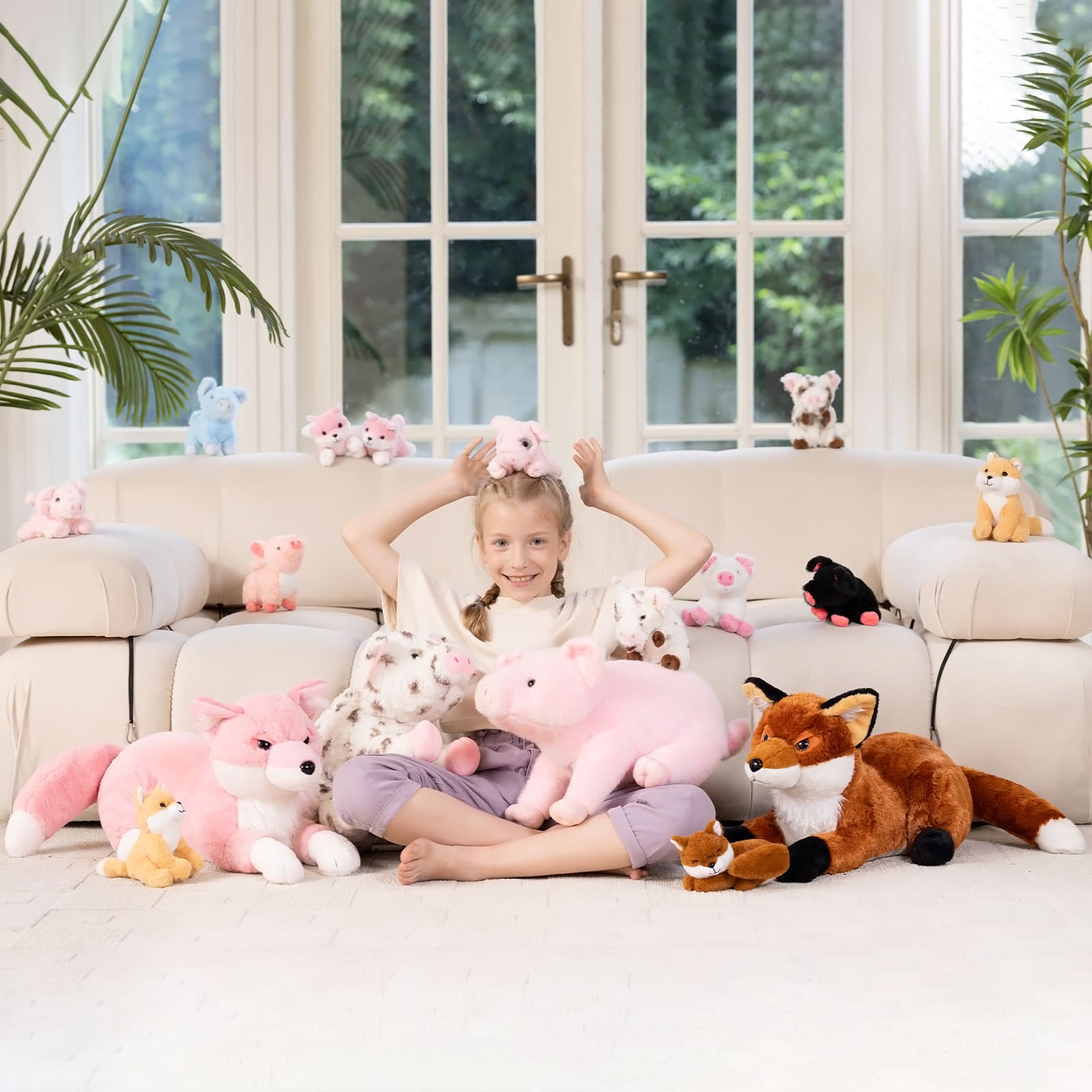 4 Pcs Fox Stuffed Animals, Reddish Brown/Pink, 22 Inches