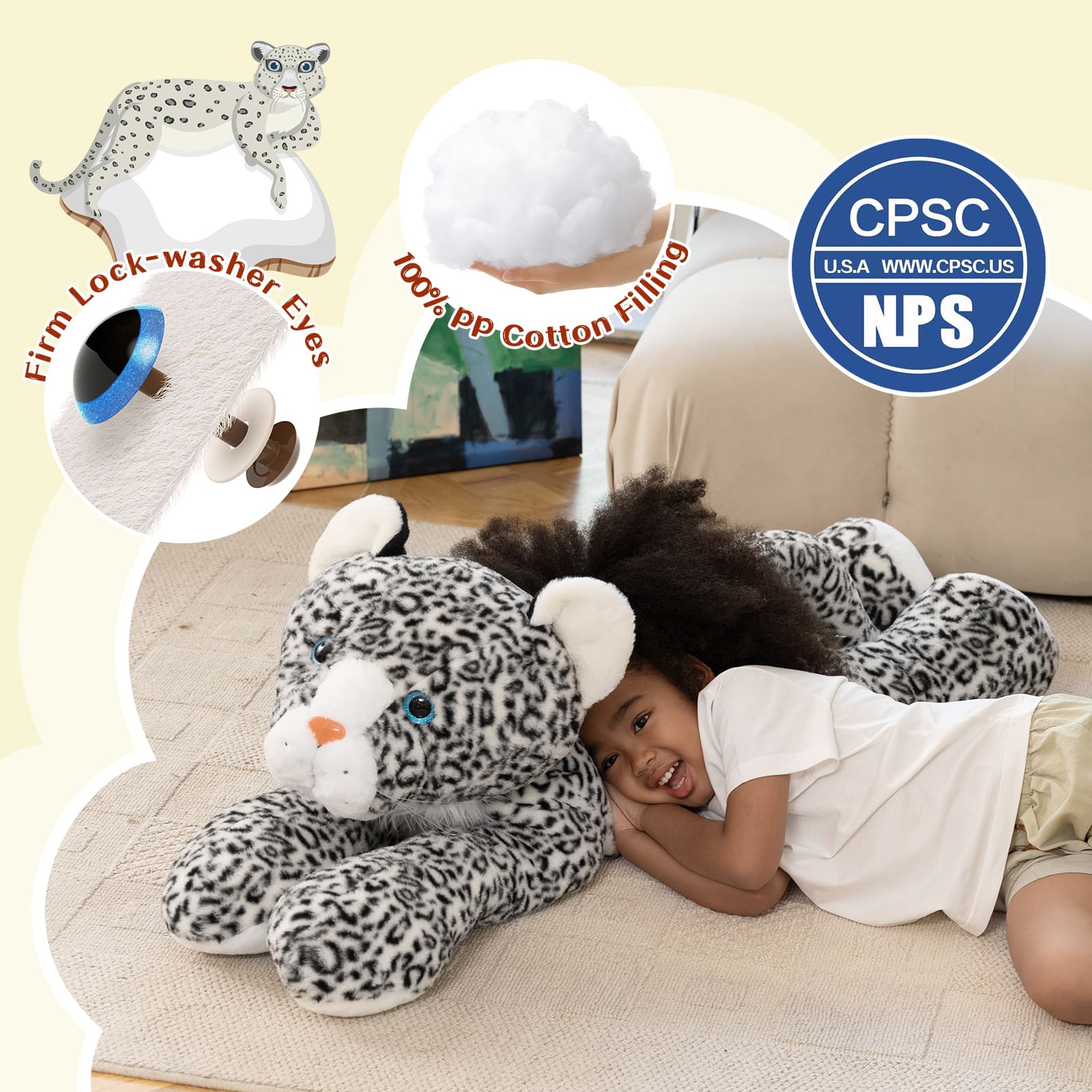 Giant Leopard Stuffed Animals Jungle Plush Toys, 47 Inches