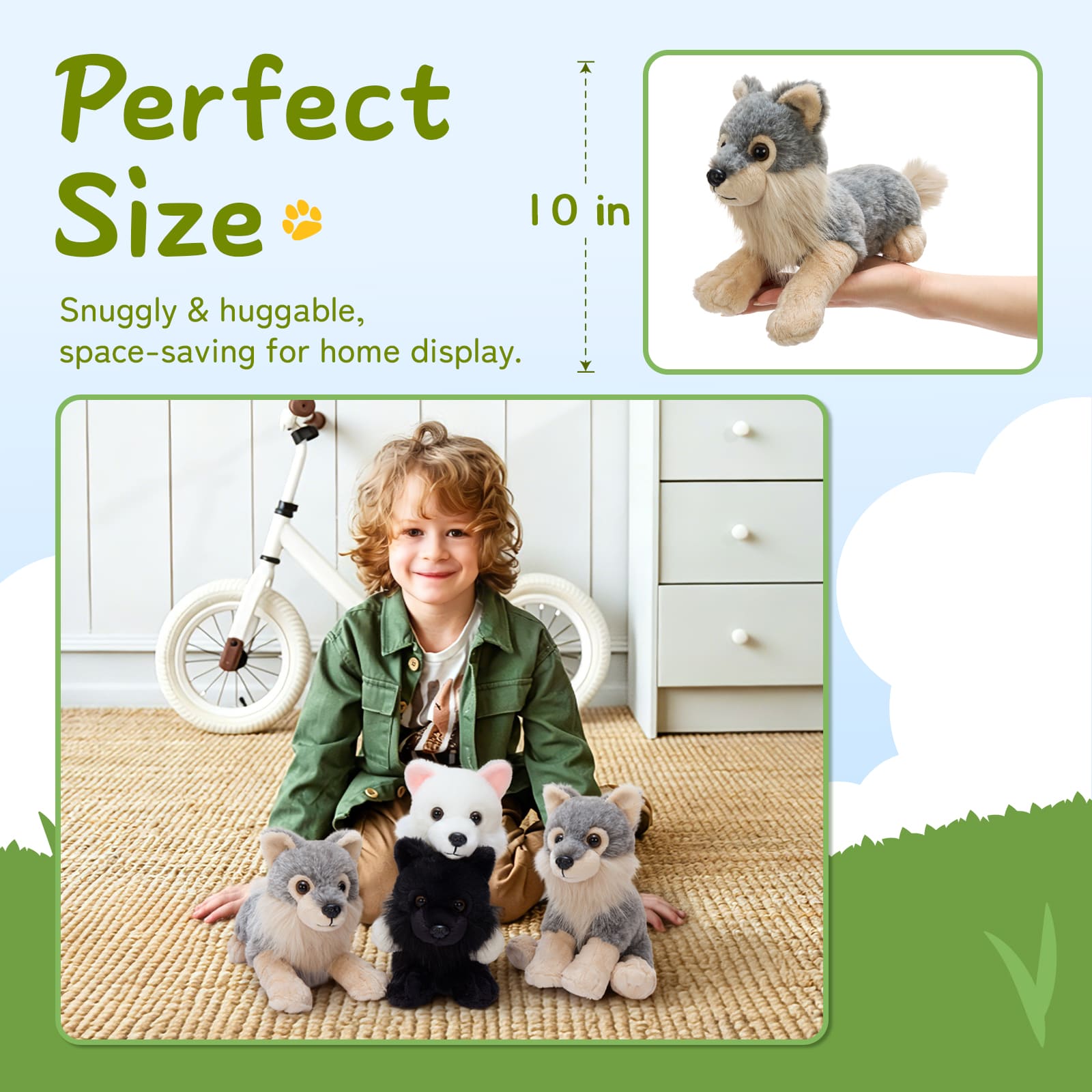 6-Piece Wolf Plush Toy Set 10 Inch Realistic Stuffed Wolf Pack