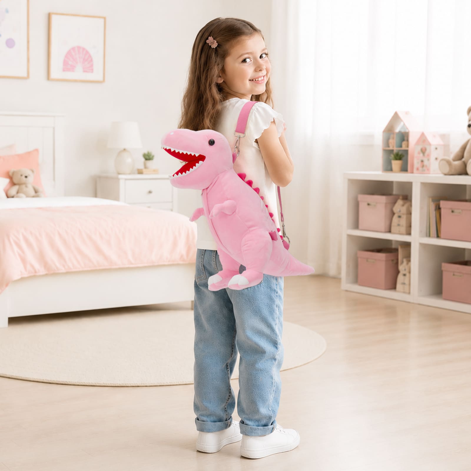 Pink Dinosaur Plush Backpack for Kids