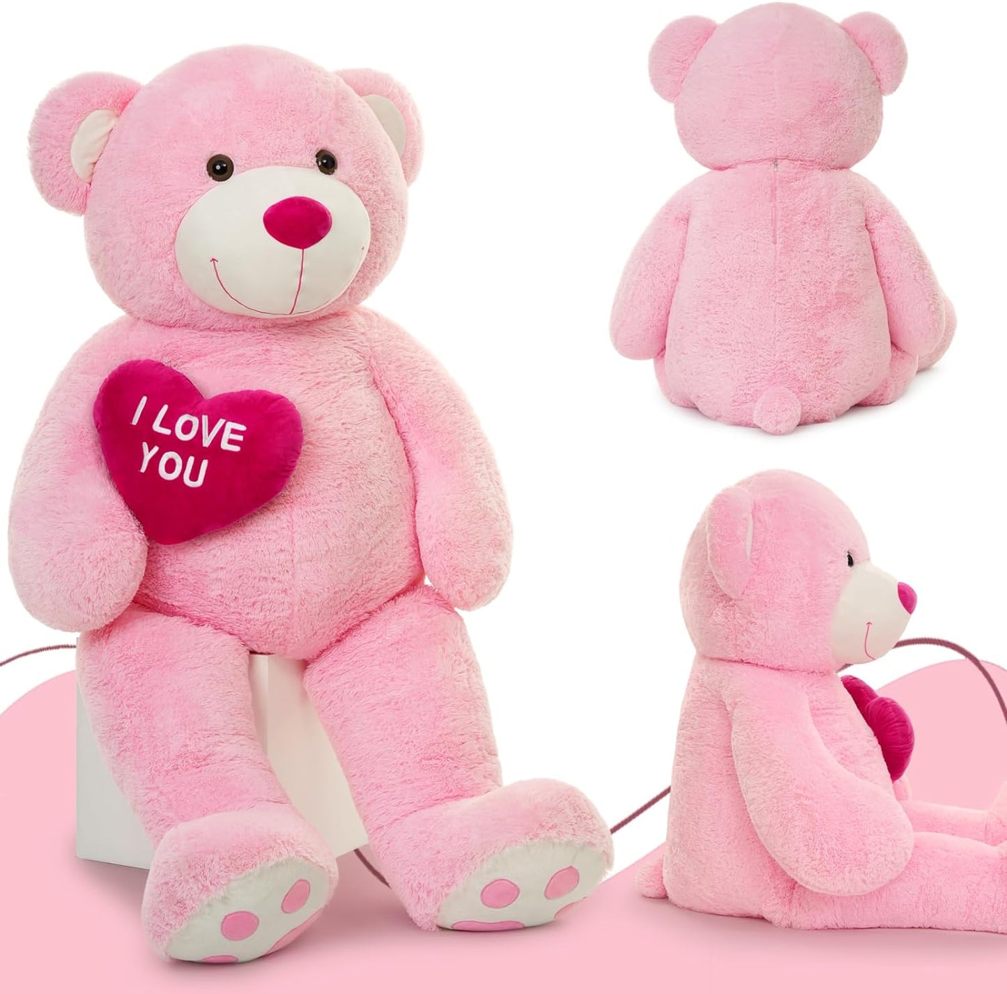 Life Size Teddy Bear Stuffed Animals - 5 Foot/6 Foot Fluffy Teddy Bear Plush Toys - Giant Pink Teddy Bear Plush Dolls - Valentine's Day Teddy Bear&Vday Gift for Girlfriend Boyfriend - Teddy Bear Theme Baby Shower - Christmas/Birthday Gift for Her/Him - Pink Teddy Bear Plush Pillow