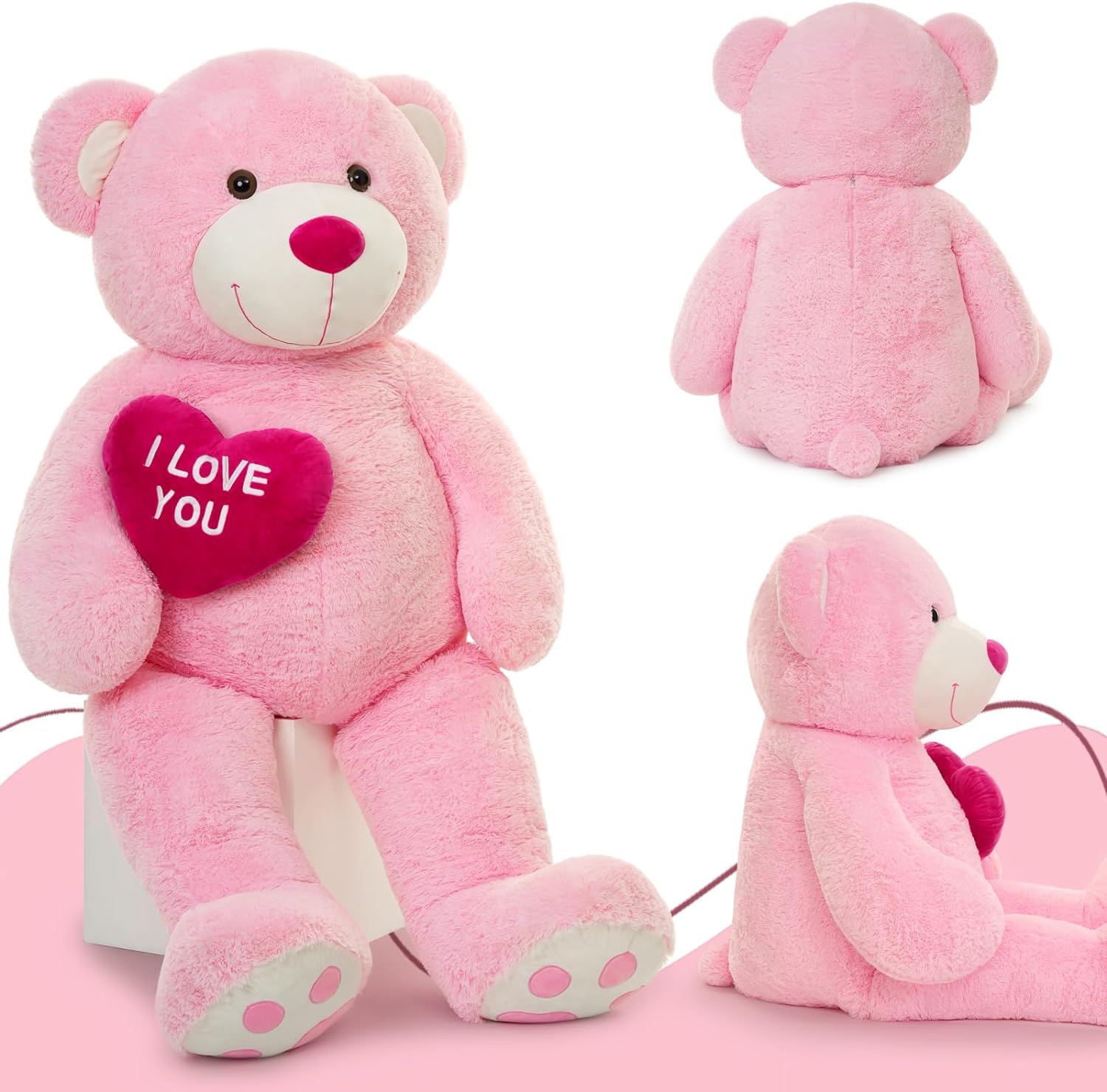 Giant Teddy Bear Plush Toy, Brown/Beige/Pink, 35.4/51/72 Inches