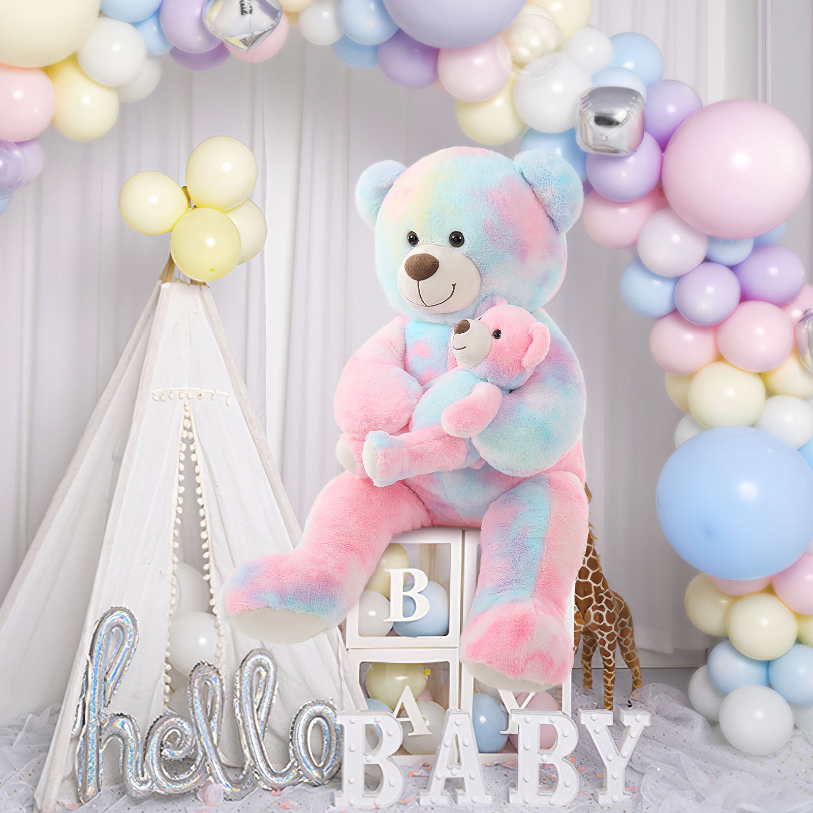 Colorful Teddy Bear Plush Toys - Happy Smiling Face Pluffy Teddy Bear - 39-inch Teddy Bear Stuffed Animals - Teddy Bear Theme Baby Shower - Cute Teddy Bear Plush Dolls - Valentine's Day Teddy Bears&Gifts - Anniversary Gift for Wife/Husband - Vday Gift for Girlfriend/Boyfriend - Stuffed Animal Bear Babies with Their Mom