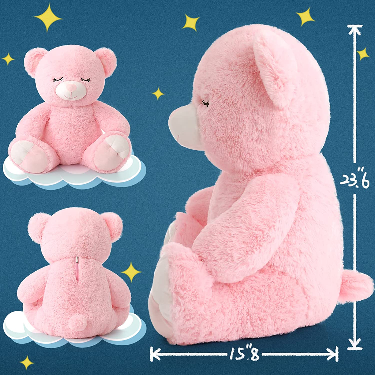 Teddy Bear Stuffed Animal, Pink/Brown, 23.6 Inches