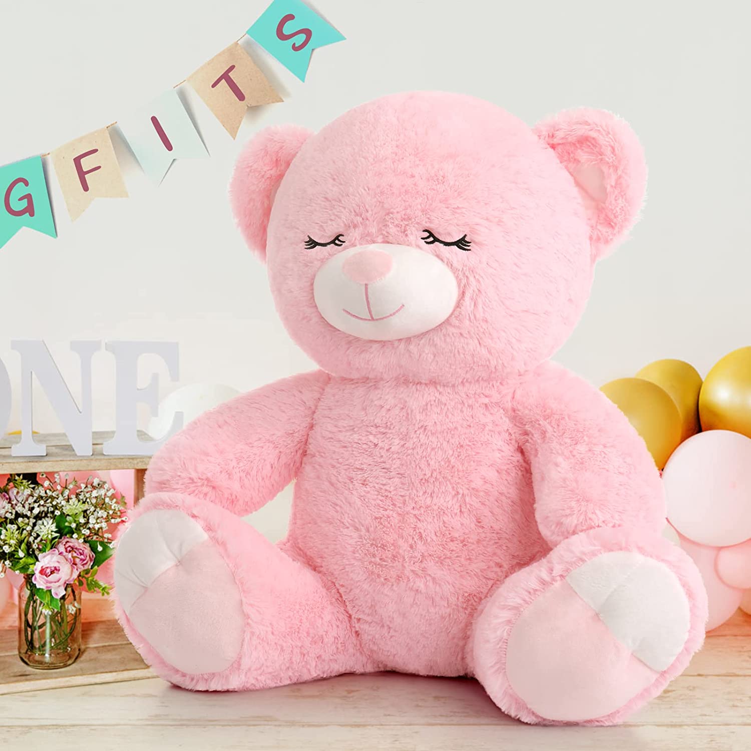 Teddy Bear Stuffed Animal, Pink/Brown, 23.6 Inches