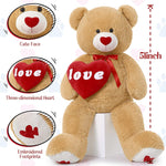 Valentine's Day Teddy Bear Stuffed Animals - Giant 5 FT Brown Teddy Bear Plush Toys with Red Heart - Valentine's Day Gift for Girlfriend/Boyfriend - Fluffly Cuddly Plushy Fluffy Toy - Cute Teddy Bear Plush Pillows for Kids - Christmas/Birthday Gift for Children/Teens/Adults - Romantic Anniversary Gift for Wife/Husband - Free Shipping
