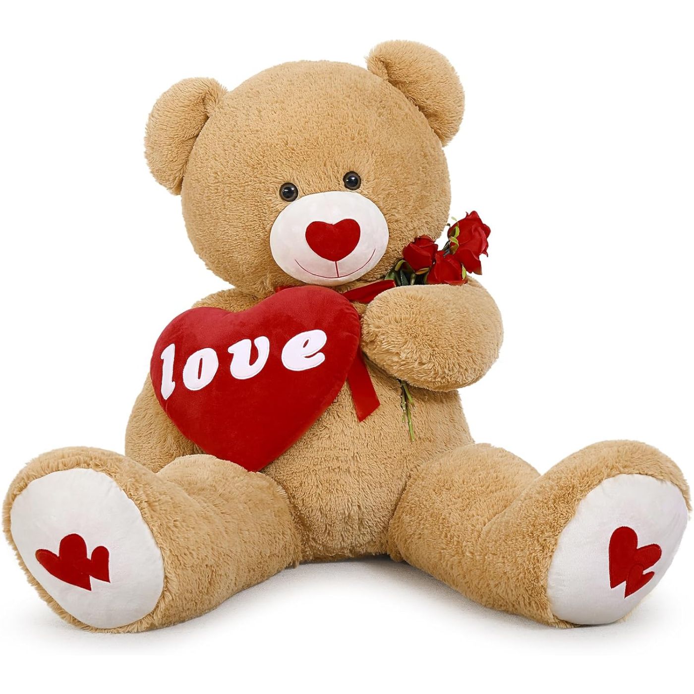 Valentine's Day Teddy Bear Stuffed Animals - Giant 5 FT Brown Teddy Bear Plush Toys with Red Heart - Valentine's Day Gift for Girlfriend/Boyfriend - Fluffly Cuddly Plushy Fluffy Toy - Cute Teddy Bear Plush Pillows for Kids - Christmas/Birthday Gift for Children/Teens/Adults - Romantic Anniversary Gift for Wife/Husband - Free Shipping
