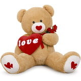 Valentine's Day Teddy Bear Stuffed Animals - Giant 5 FT Brown Teddy Bear Plush Toys with Red Heart - Valentine's Day Gift for Girlfriend/Boyfriend - Fluffly Cuddly Plushy Fluffy Toy - Cute Teddy Bear Plush Pillows for Kids - Christmas/Birthday Gift for Children/Teens/Adults - Romantic Anniversary Gift for Wife/Husband - Free Shipping