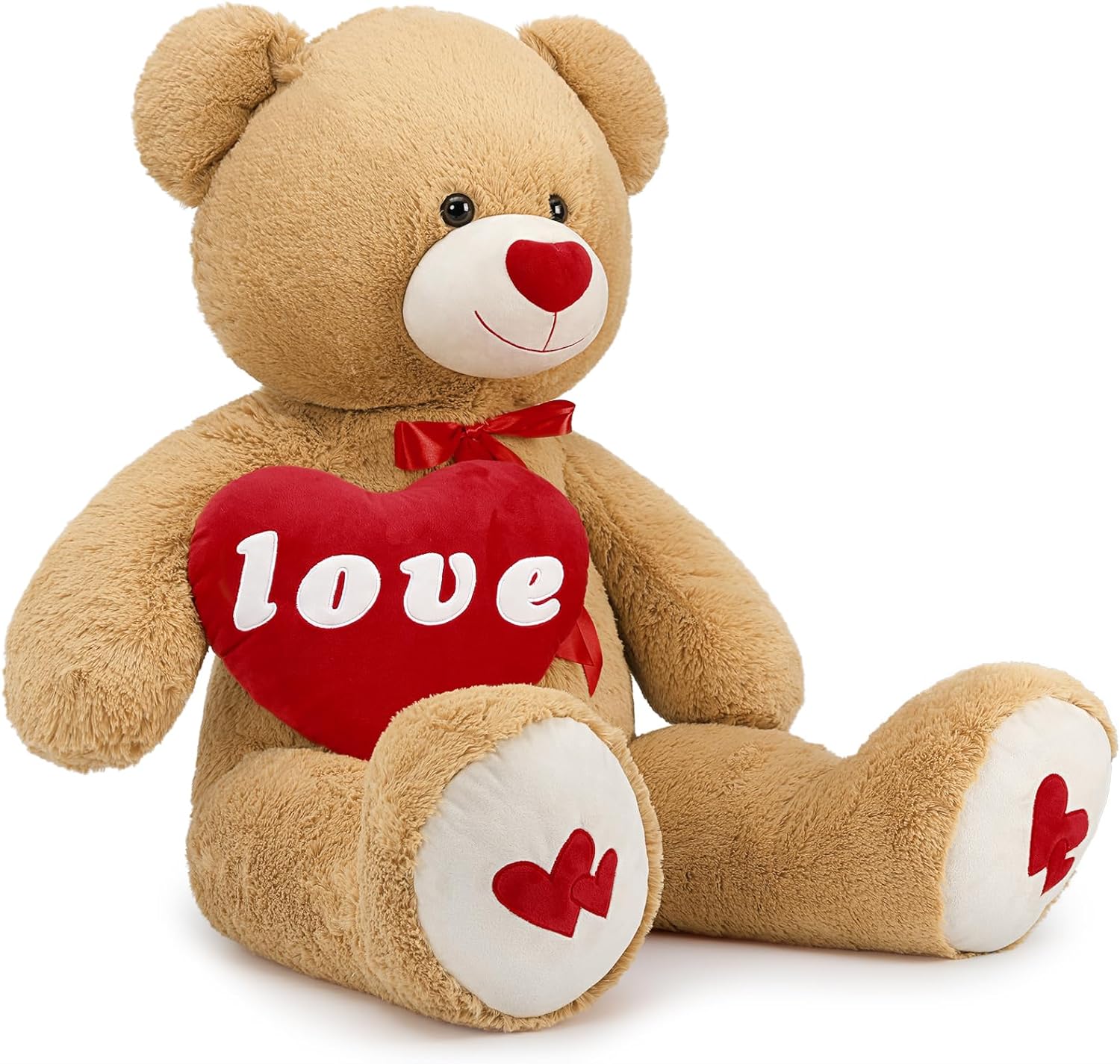 Valentine's Day Teddy Bear Stuffed Animals - Giant 5 FT Brown Teddy Bear Plush Toys with Red Heart - Valentine's Day Gift for Girlfriend/Boyfriend - Fluffly Cuddly Plushy Fluffy Toy - Cute Teddy Bear Plush Pillows for Kids - Christmas/Birthday Gift for Children/Teens/Adults - Romantic Anniversary Gift for Wife/Husband - Free Shipping