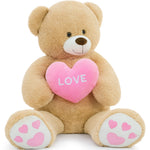 51 inch giant teddy bear holding pink love heart, oversized soft plush teddy bear gift for Valentine’s Day, anniversary, and romantic occasions