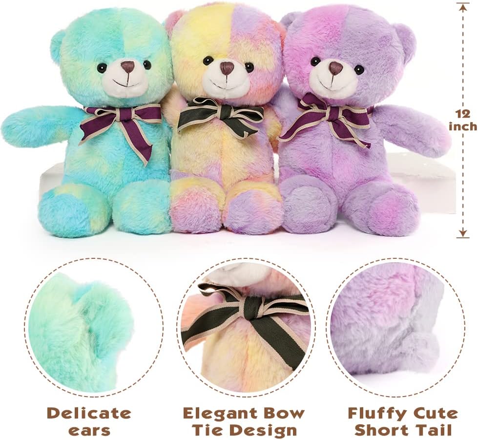 Tie-dye Colored Teddy Bear Plushies, 12 Inches