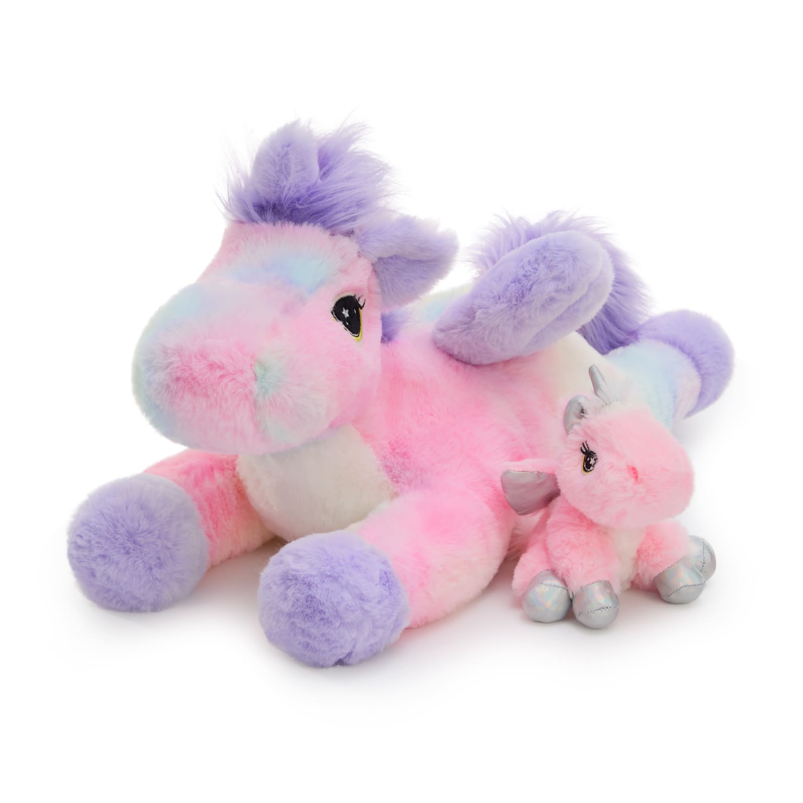 19.7 Inch Tie Dye Unicorn Stuffed Animal with Three Babies