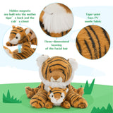 Leopard/Tiger with Cub Plush Toy Set Cuddly Animal Gift for Kids