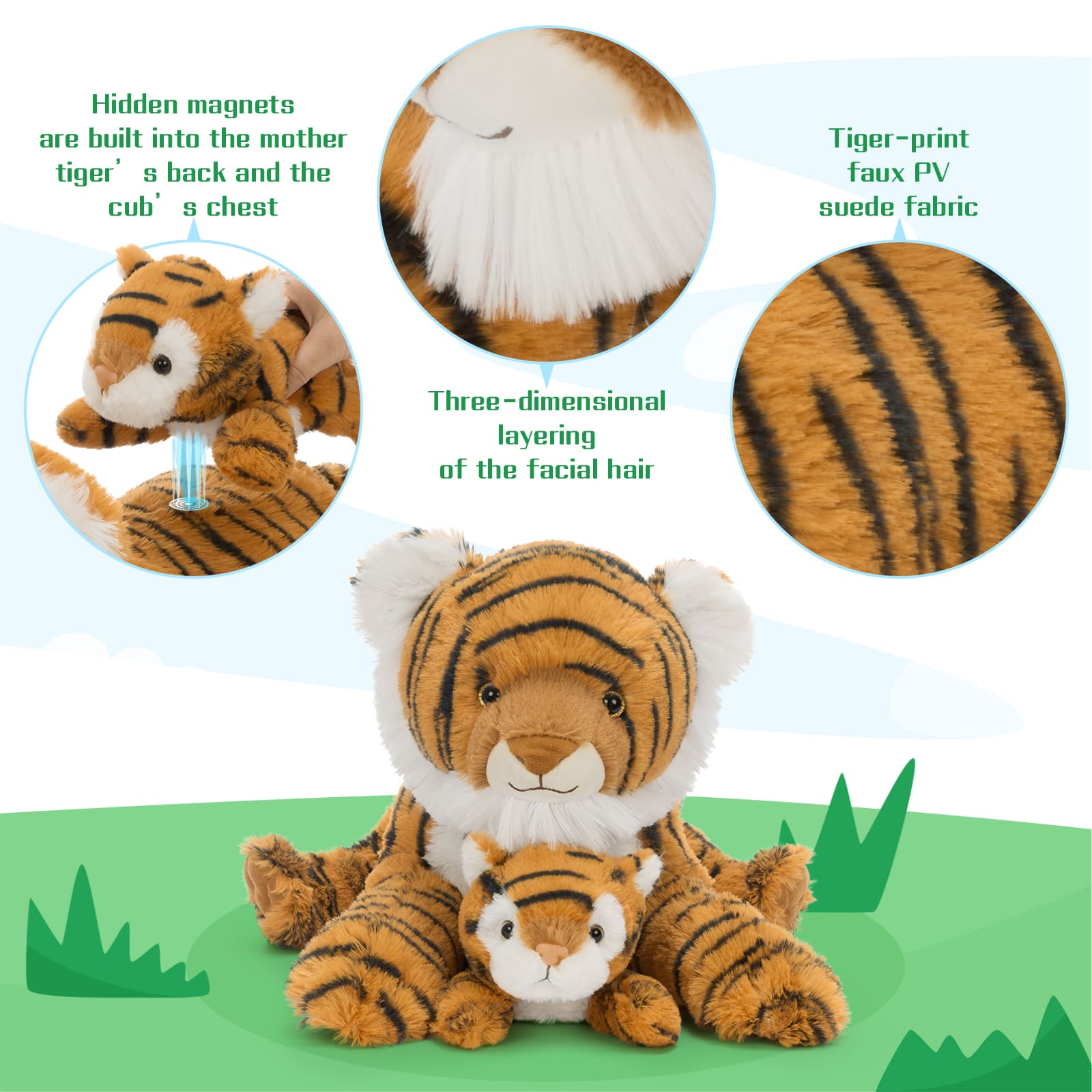 Leopard/Tiger with Cub Plush Toy Set Cuddly Animal Gift for Kids