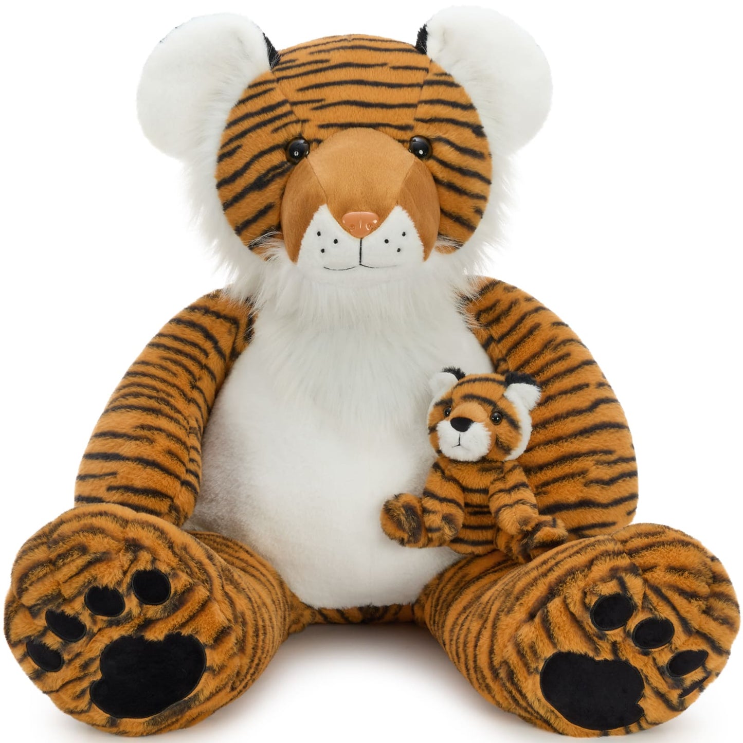 Momma and baby tiger plush set with realistic striped fur and ultra-soft stuffed animal design for kids and collectors