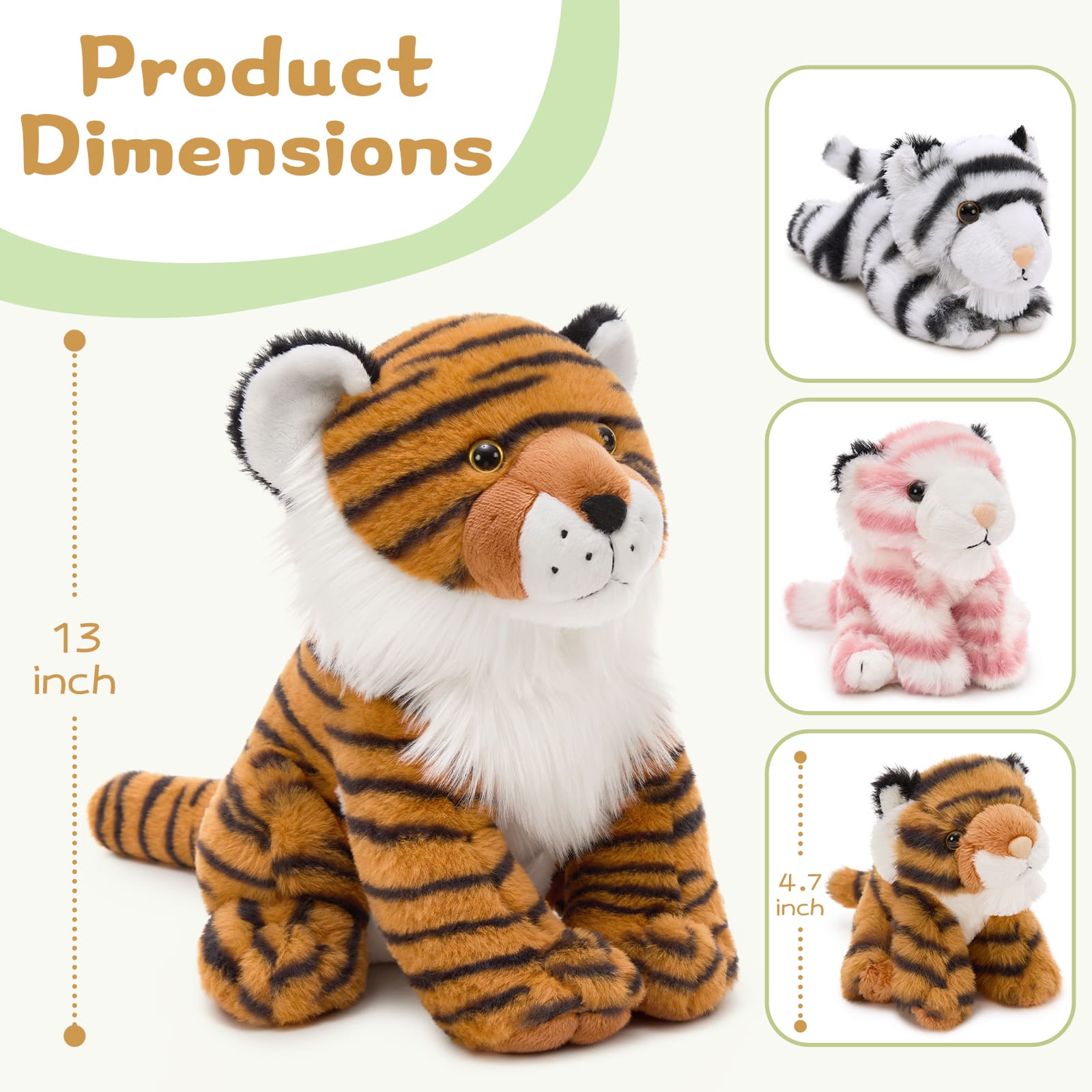 Tiger Family Plush Toy Set 13" Stuffed Tiger With Three 4.7" Baby Tigers