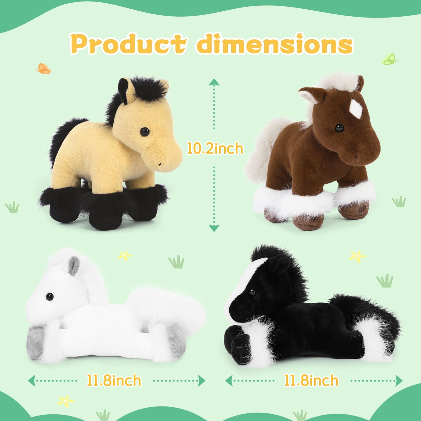 Set of 4 cute horse plush toys, perfect gift for toddlers and horse lovers