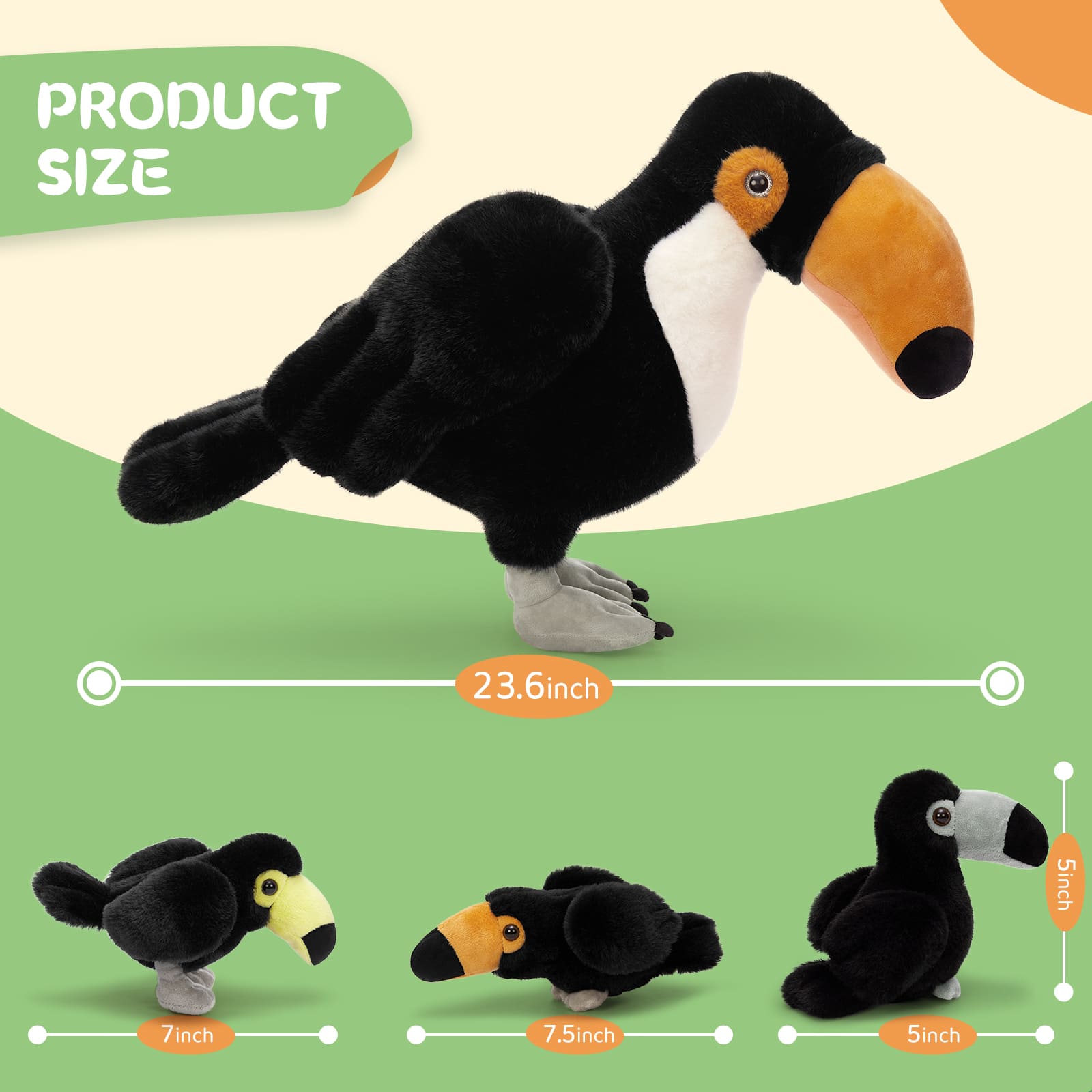 4 Pcs Toucan Stuffed Animals, Black, 23.6 Inches