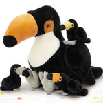 Stuffed animal toucan with baby plush toys, soft bird toy set for kids