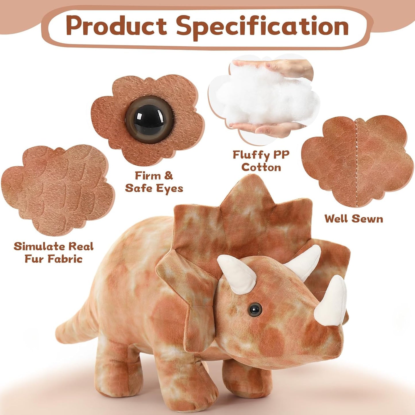 Dinosaur Plush Toy Triceratops Stuffed Toy, 24.5 Inches