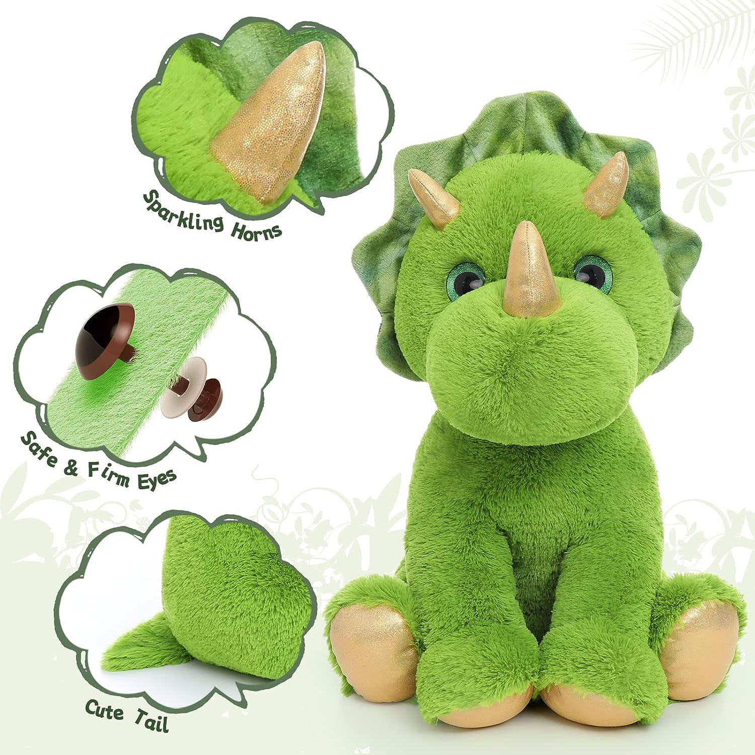 Triceratops Stuffed Animals Bulk - 4 Pcs Green Dinosaur Plush Toys - Stuffed Animal Babies with Their Mom - Mini Dinosaur Babies Plush for Little Girls Boys - Kids Jurassic Park Pretend Play Games