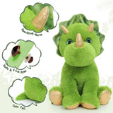 Triceratops Stuffed Animals Bulk - 4 Pcs Green Dinosaur Plush Toys - Stuffed Animal Babies with Their Mom - Mini Dinosaur Babies Plush for Little Girls Boys - Kids Jurassic Park Pretend Play Games