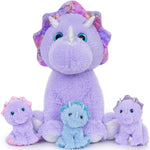 Triceratops Plush Toys - Dinosaur Stuffed Animals - Stuffed Animal Babies with Their Mom - Purple Soft Toys - Christmas/Birthday Gift for Kids/Teens/Adults - Stuffed Animals with Babie in the belly - Jurassic Toys For Kids