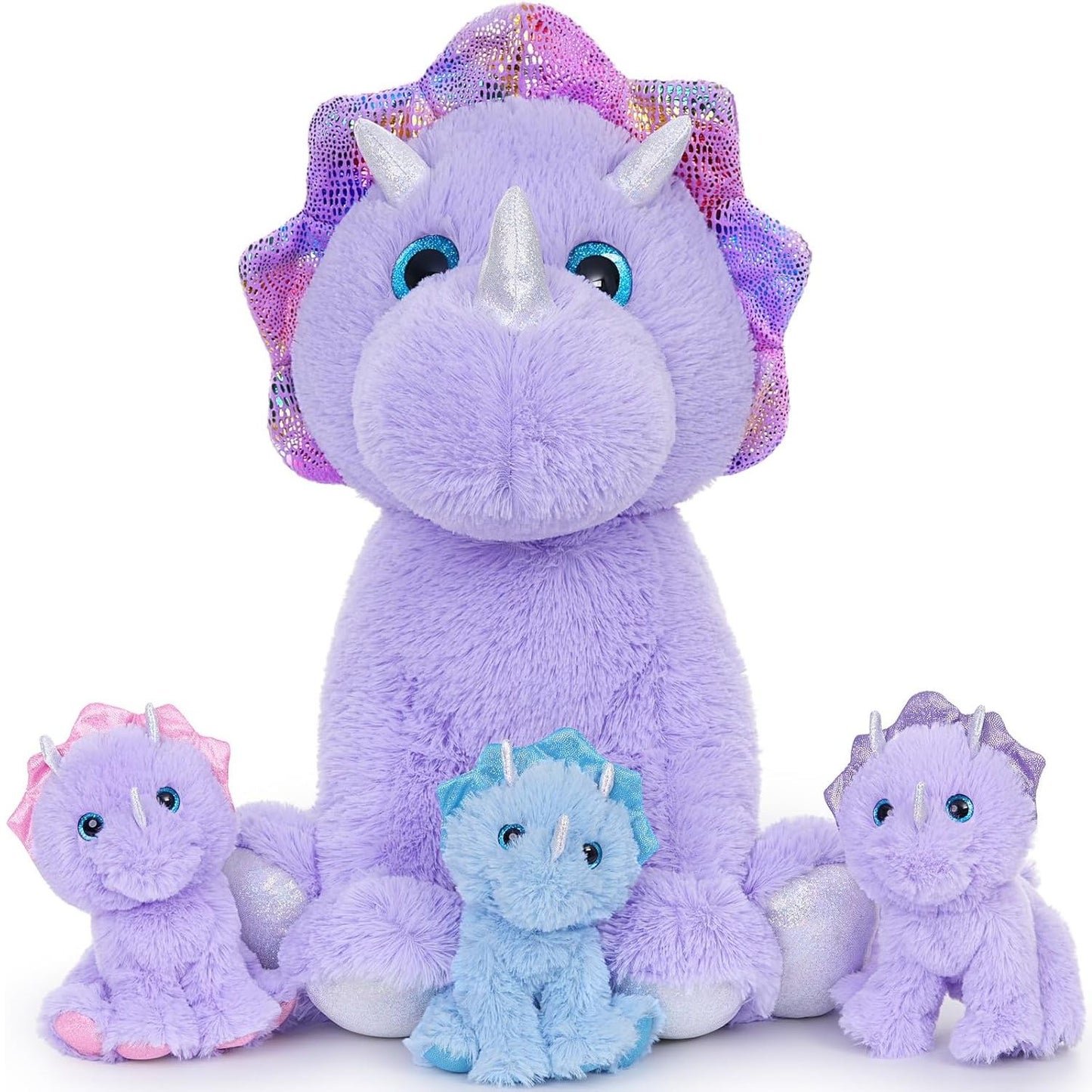 Triceratops Plush Toys - Dinosaur Stuffed Animals - Stuffed Animal Babies with Their Mom - Purple Soft Toys - Christmas/Birthday Gift for Kids/Teens/Adults - Stuffed Animals with Babie in the belly - Jurassic Toys For Kids