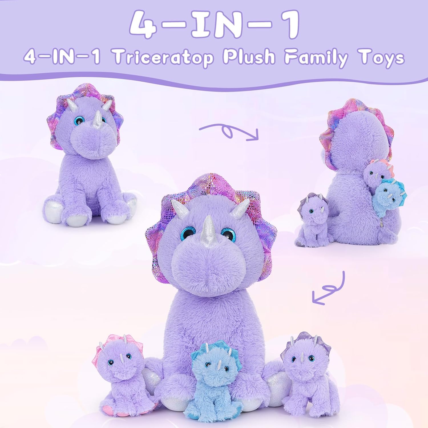 Triceratops Plush Toy Set, Purple, 20.5 Inches