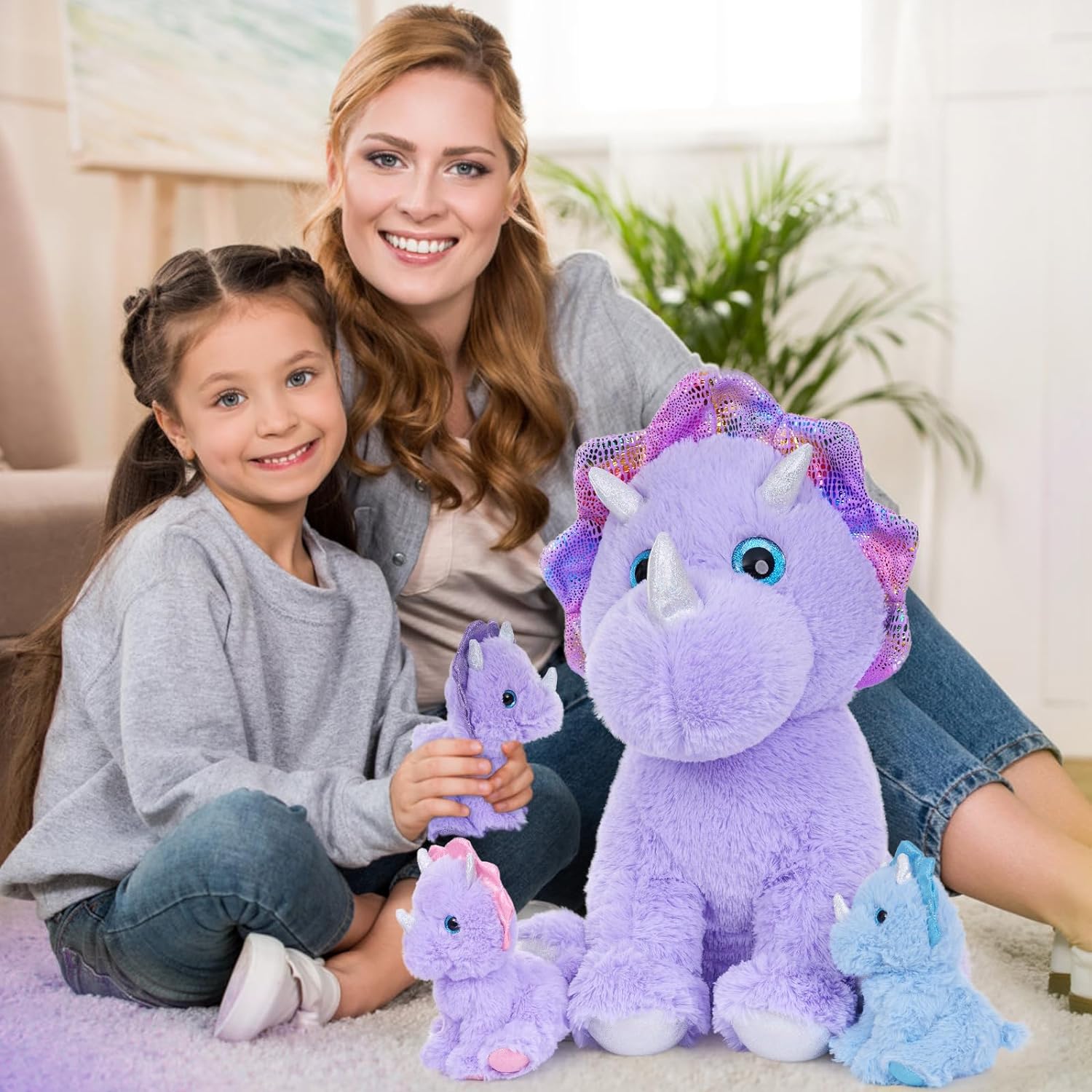 Triceratops Plush Toy Set, Purple, 20.5 Inches