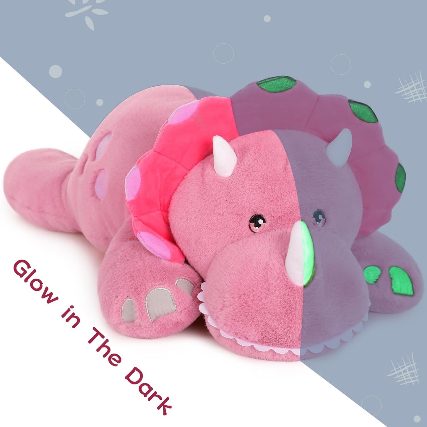 Triceratops Glow-in-the-dark Weighted Plush Toy, Pink, 31.5 Inches - MorisMos Stuffed Toys