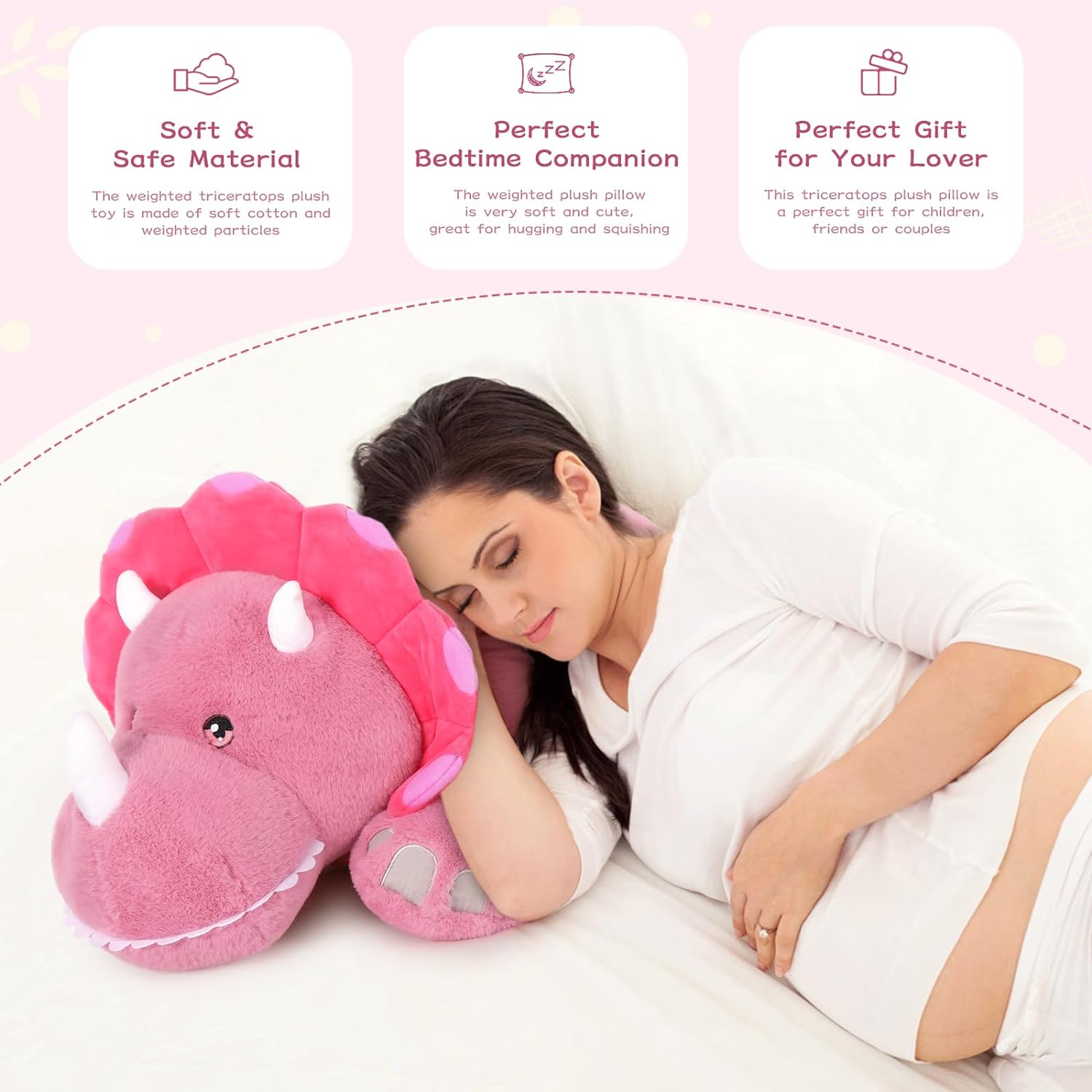 Triceratops Glow-in-the-dark Weighted Plush Toy, Pink, 31.5 Inches
