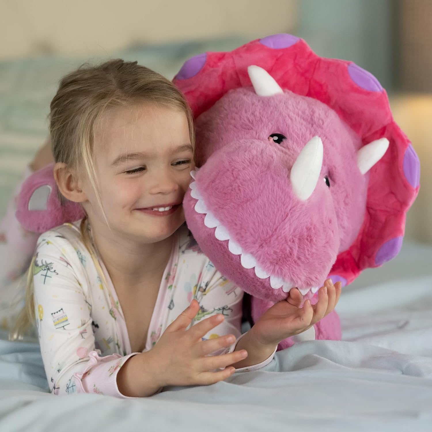 Triceratops Glow-in-the-dark Weighted Plush Toy, Pink, 31.5 Inches
