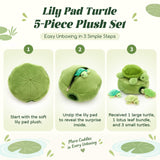 Turtle Plush Toy Set with 3 Baby Turtles & Lotus Leaf Storage Pouch