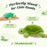 Turtle Plush Toy Set with 3 Baby Turtles & Lotus Leaf Storage Pouch
