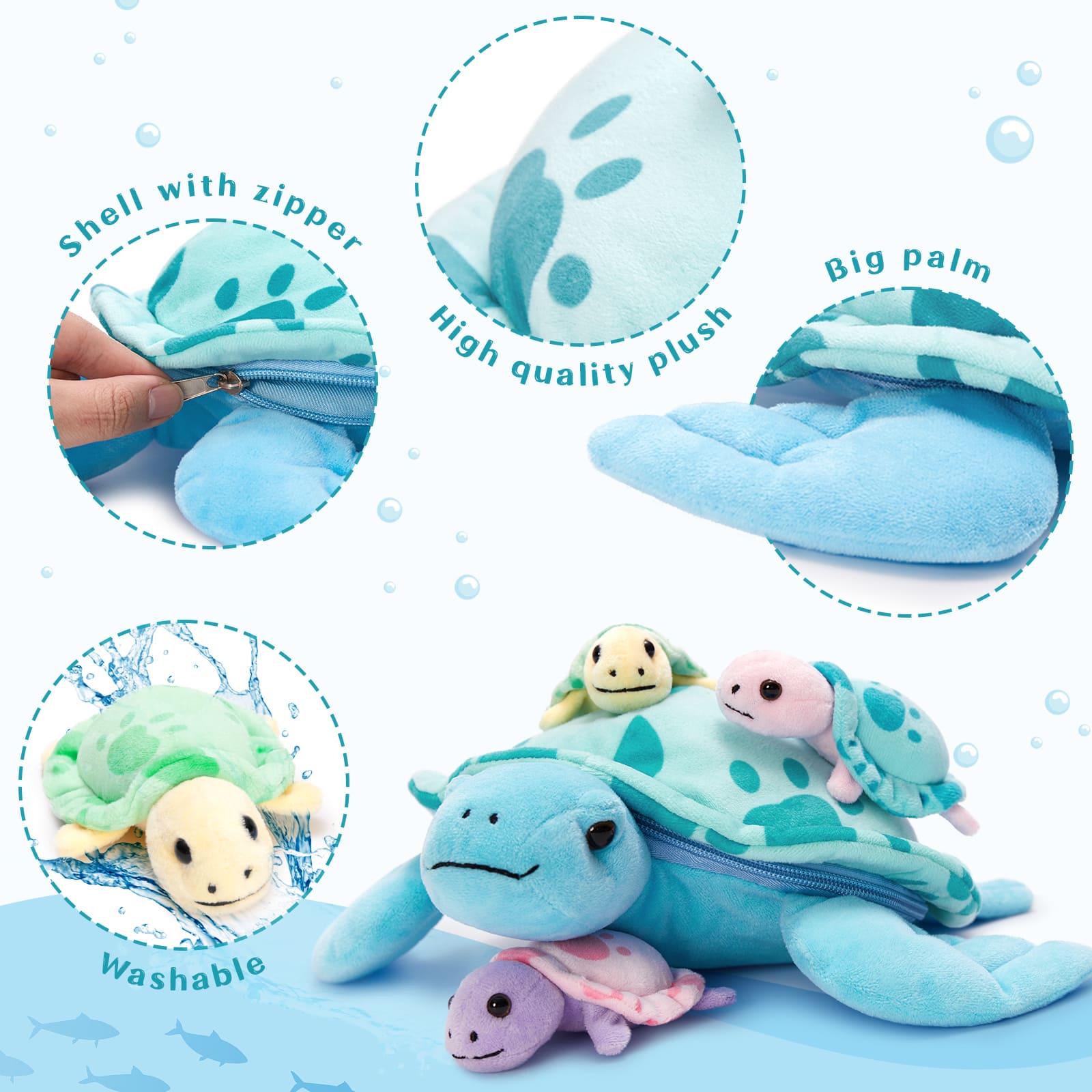 Turtle Stuffed Animal Toy with 3 Baby Turtles, 13 Inches