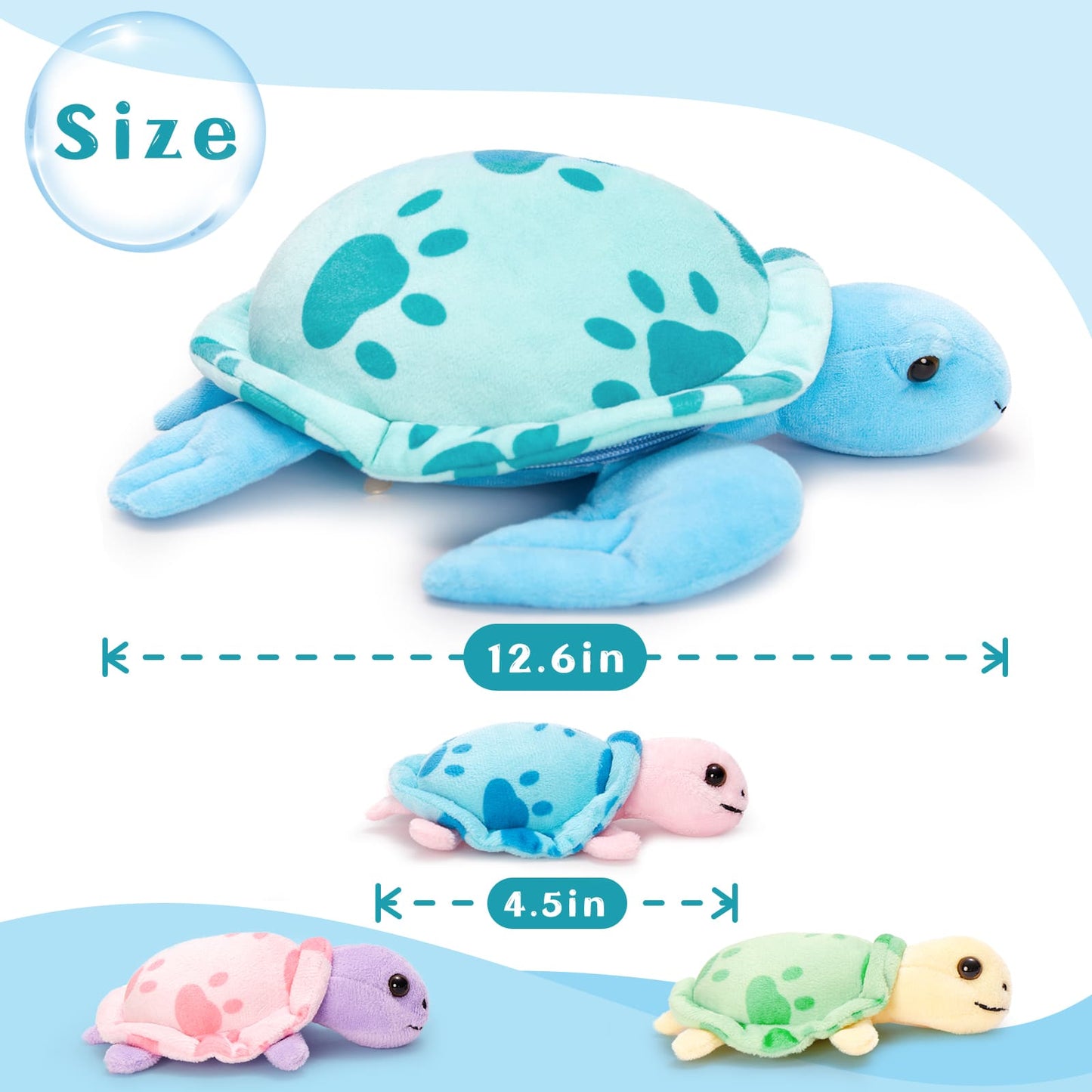 Turtle Stuffed Animals - Stuffed Animal Babies with Their Mom - Tortoise Plush Dolls - Sea Turtle Plush Toys - Stuffed Animals with Babies in the belly - Gift for Kids