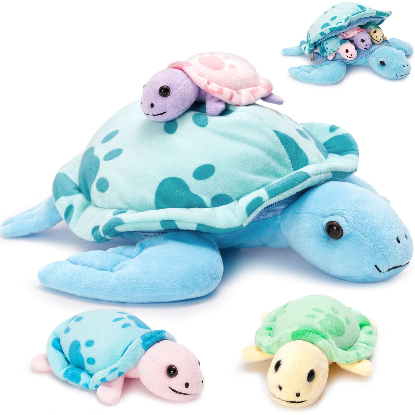 Turtle Stuffed Animals - Stuffed Animal Babies with Their Mom - Tortoise Plush Dolls - Sea Turtle Plush Toys - Stuffed Animals with Babies in the belly - Gift for Kids