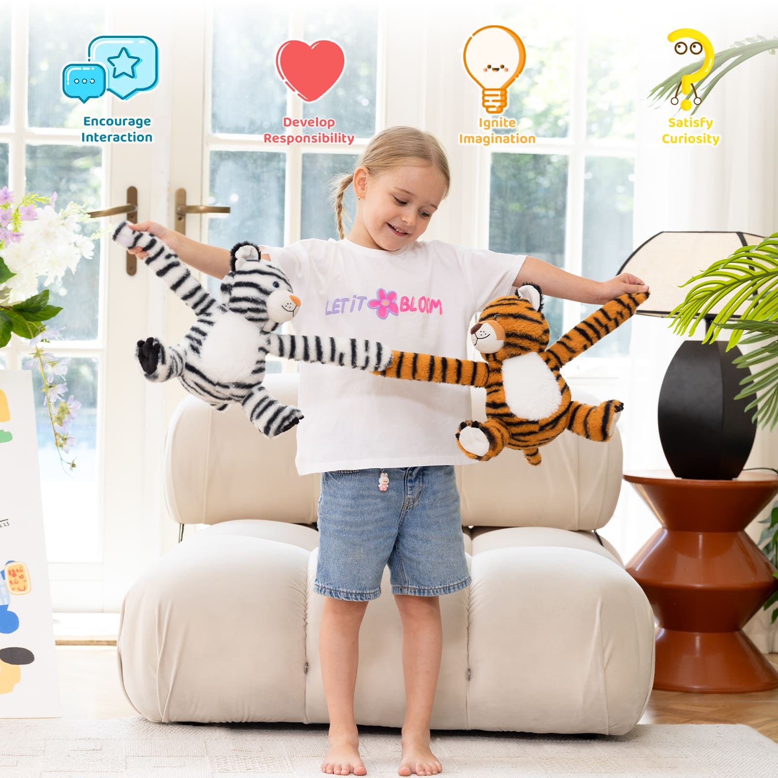 Two Hugging Stuffed Animals with Paw Hook and Loop, 12.2 Inches