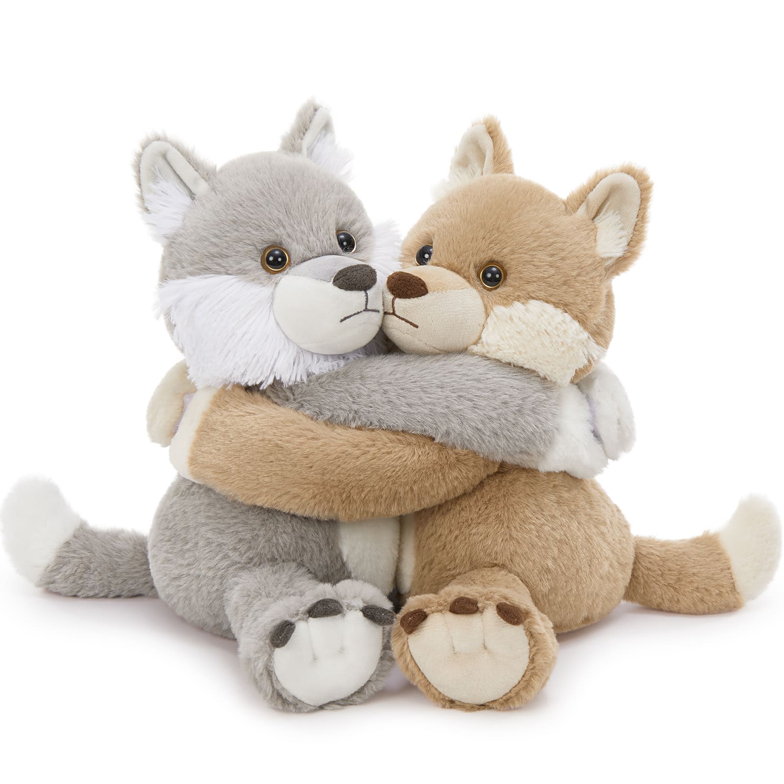 Two Hugging Stuffed Animals with Paw Hook and Loop, 12.2 Inches