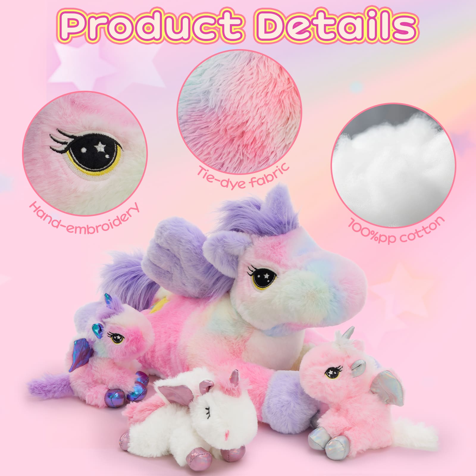 Colorful Unicorn Stuffed Animals with Babies Inside, 19.7 Inches