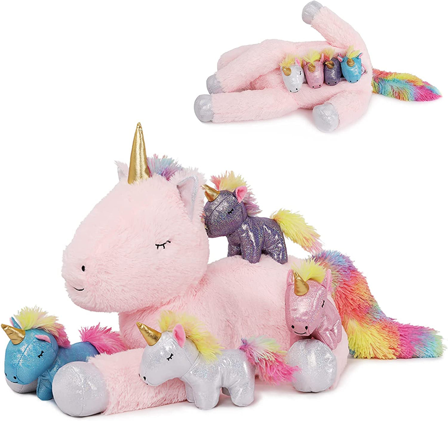 Unicorn Stuffed Animals - Big Unicorn Plush Toys for Children - Unicorn Cartoon Plush Pillows - Pink 24 Inches Unicorn Plushies - Stuffed Animal Babies with Their Mom - Stuffed Animals with Babies in the Belly - Birthday/Christmas/Valentine's Day Gift for Girls