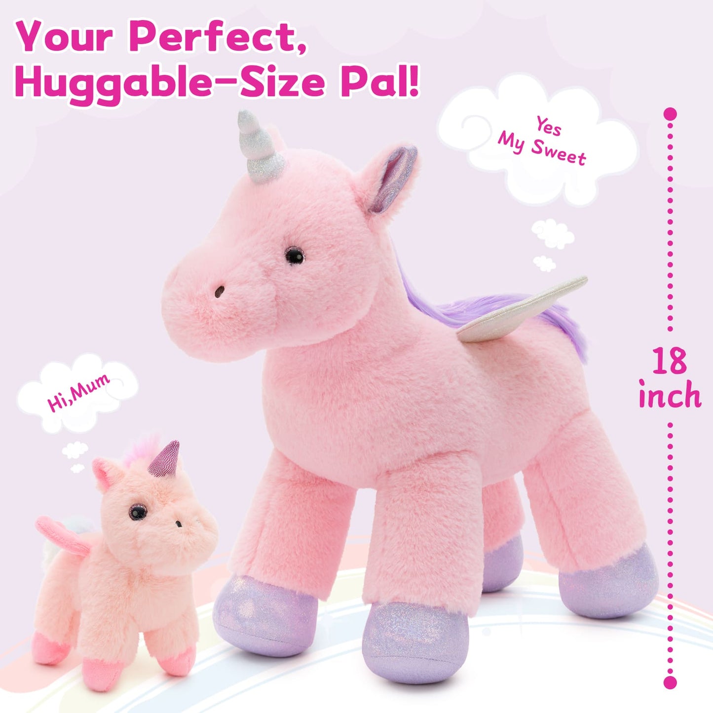 Plush unicorn stuffed animal with three small baby plush toys inside its belly, soft and colorful, perfect for kids and gifts