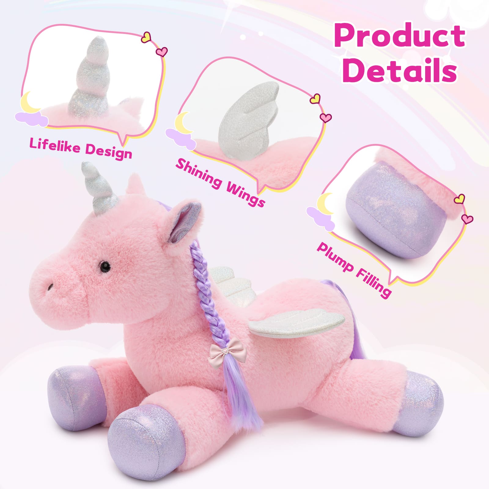 Unicorn Stuffed Animals with Babies Inside, Pink, 18 Inches