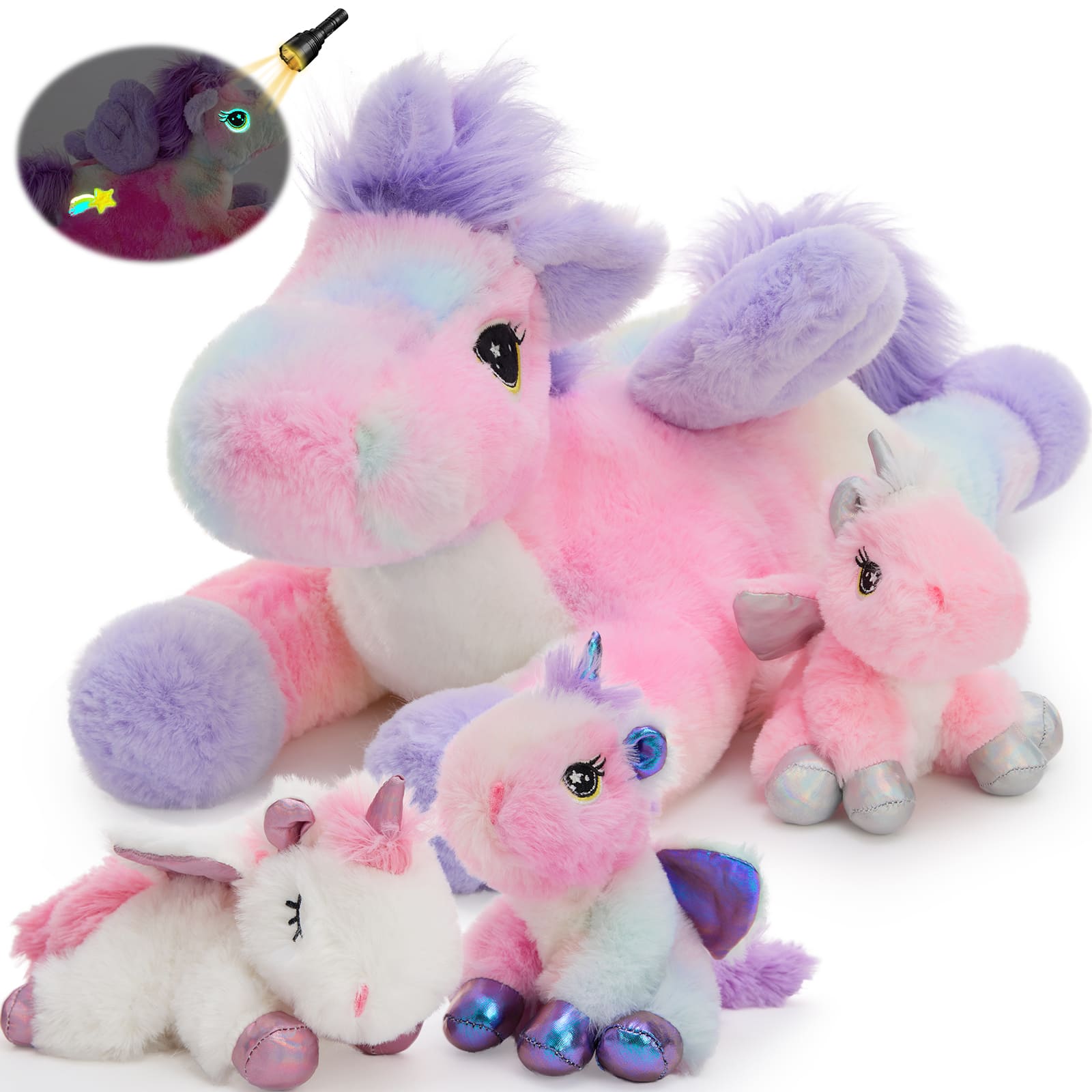 Colorful Unicorn Stuffed Animals with Babies Inside, 19.7 Inches