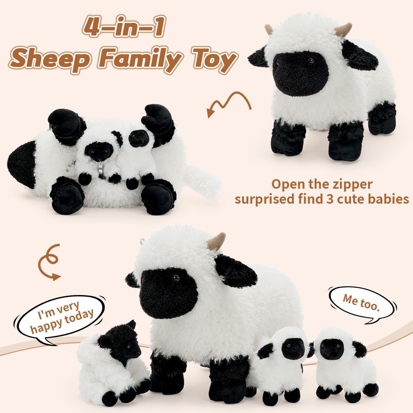 Valais Blacknose Sheep Stuffed Animals with Babies Inside, 17.7 Inches
