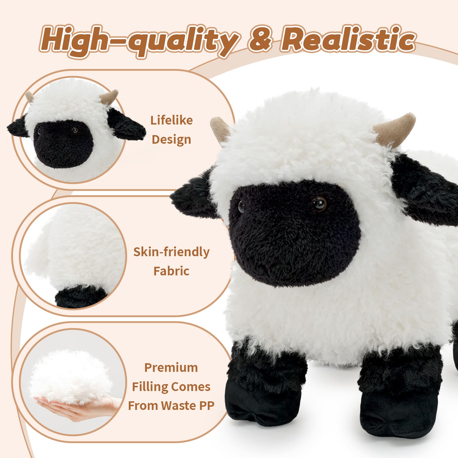 Valais Blacknose Sheep Stuffed Animals with Babies Inside, 17.7 Inches