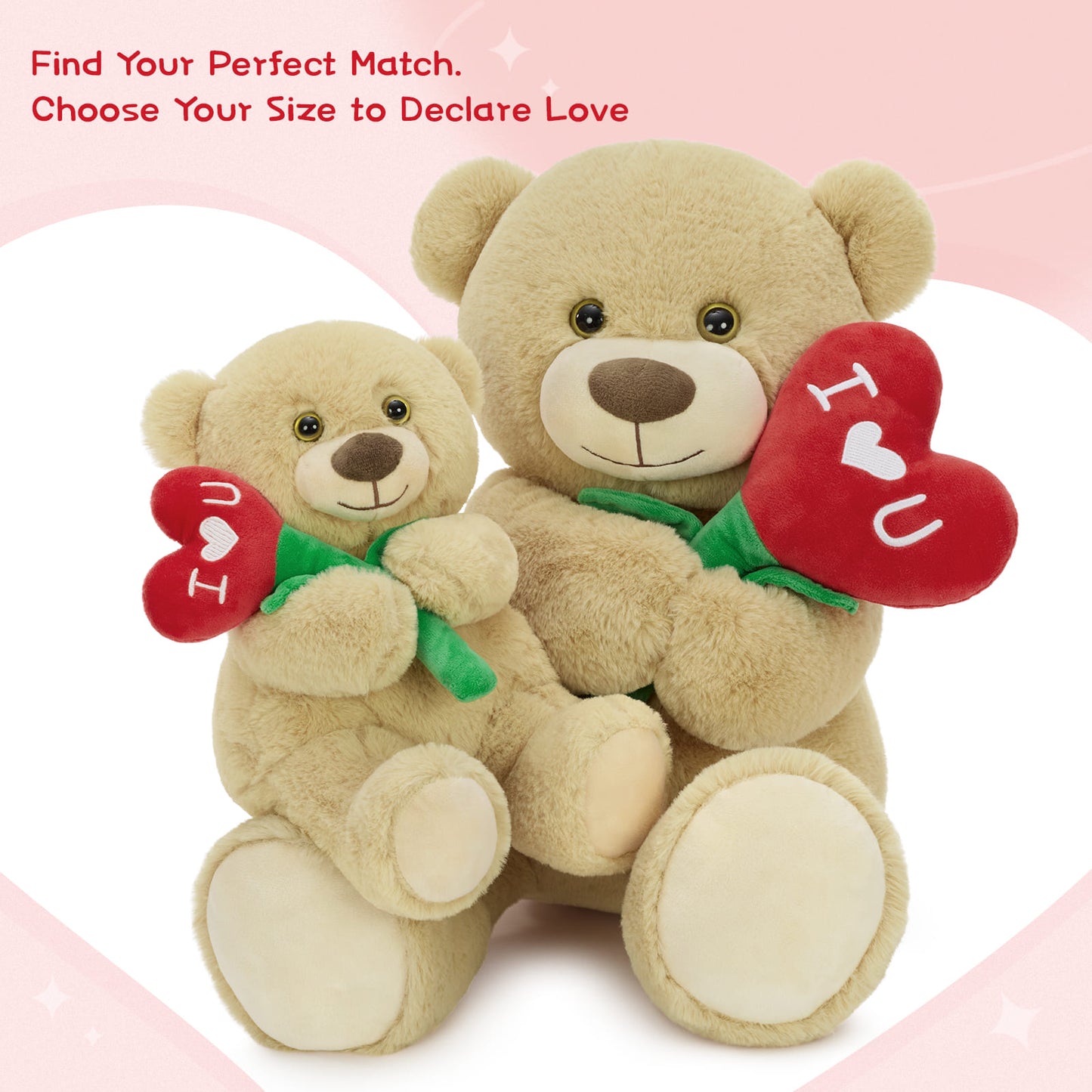 Cute teddy bear holding red heart flower with I love you text, soft plush teddy bear romantic gift for Valentine’s Day, anniversary, and special occasions